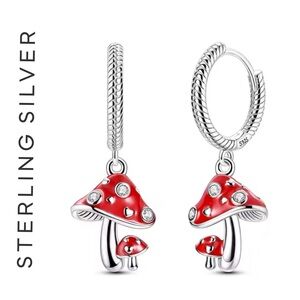 🌟 S925 Sterling Silver Red Mushroom Earrings